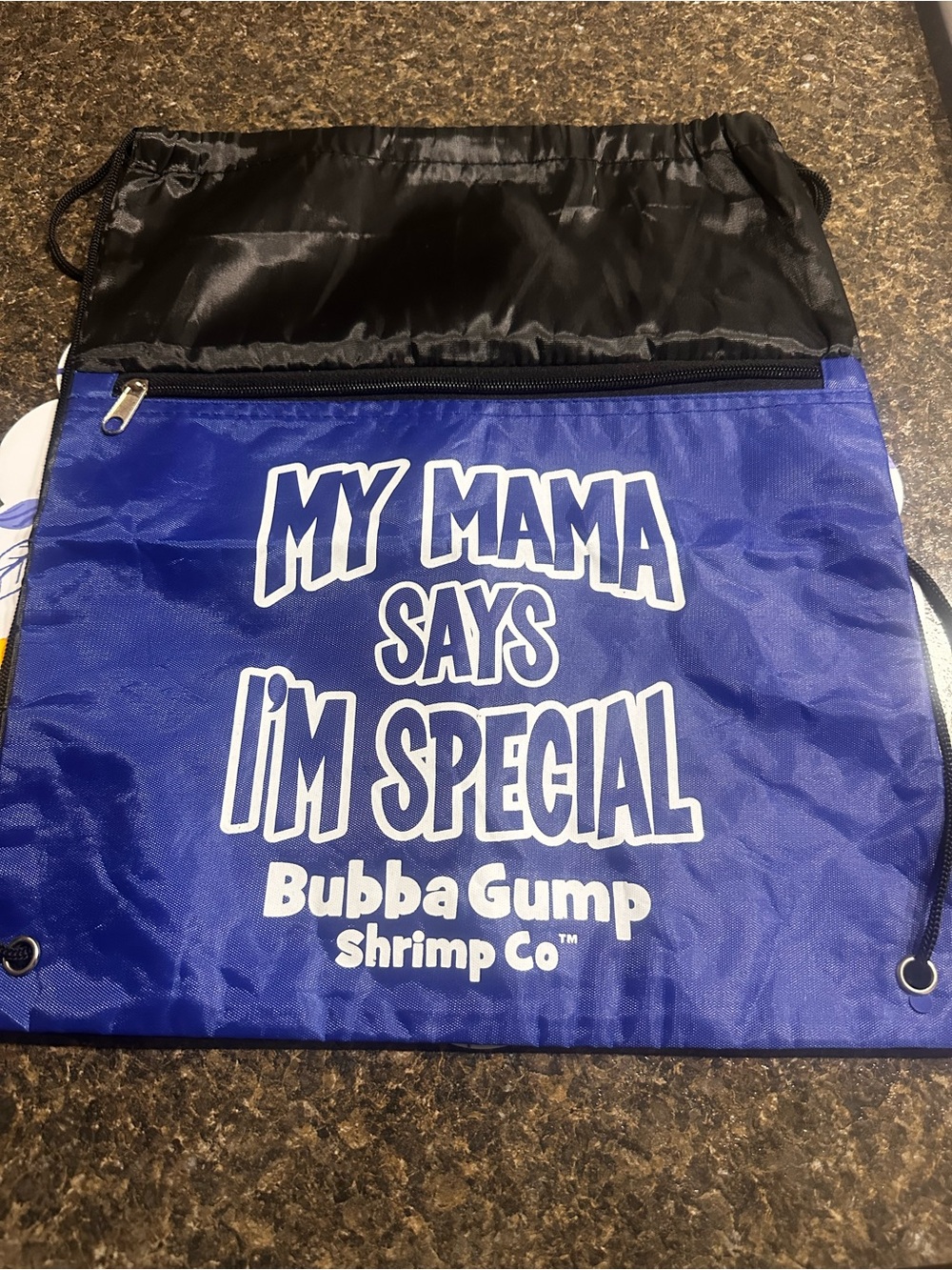 Bubba Gump Shrimp Co. Blue Drawstring Bag - "My Mama Says I'm Special"